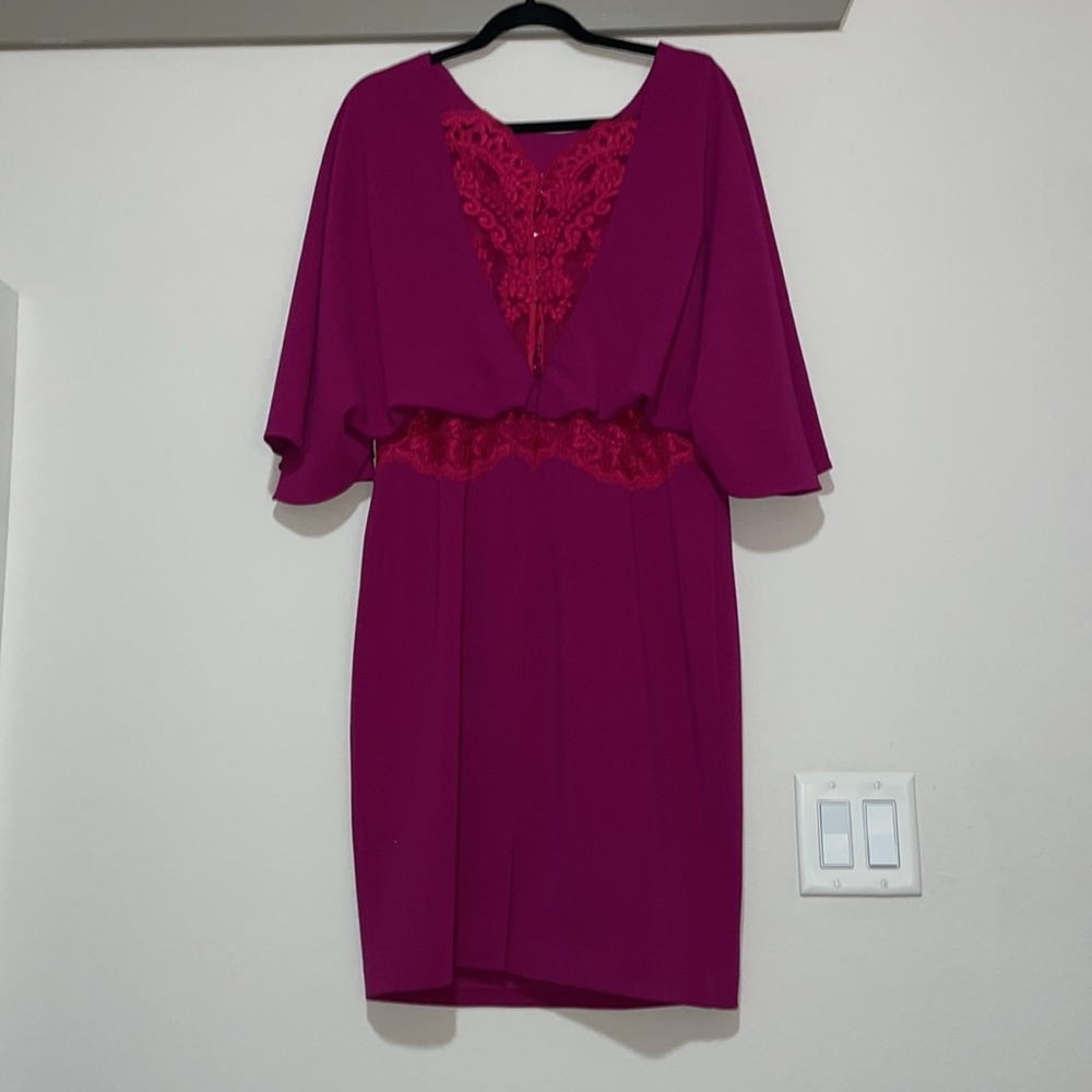 Badgley Mischka Collection Fuchsia Lace Cocktail Dress SZ 8 EUC - Picture 2 of 6